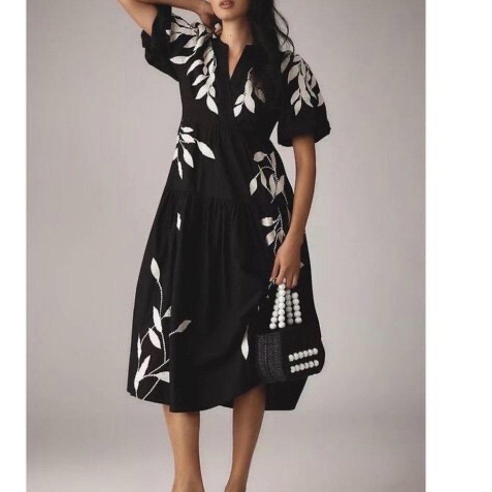 Anthropologie midi dress with embroidery